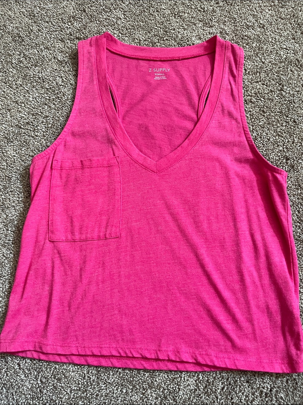 Z Supply Hot Pink V-Neck Tank with Chest Pocket Women’s size XS